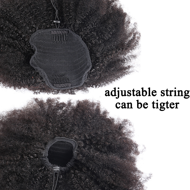아프로 곱슬 포니 테일 레미 헤어 피스 여성용, 자연 블랙 클립 포니 테일, 드로스트링, 100% 인모, 돌라고 제품
